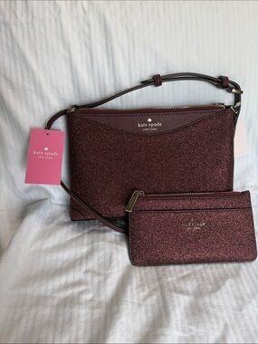 kate spade Glitter Bordeaux Crossbody and Wallet Set
